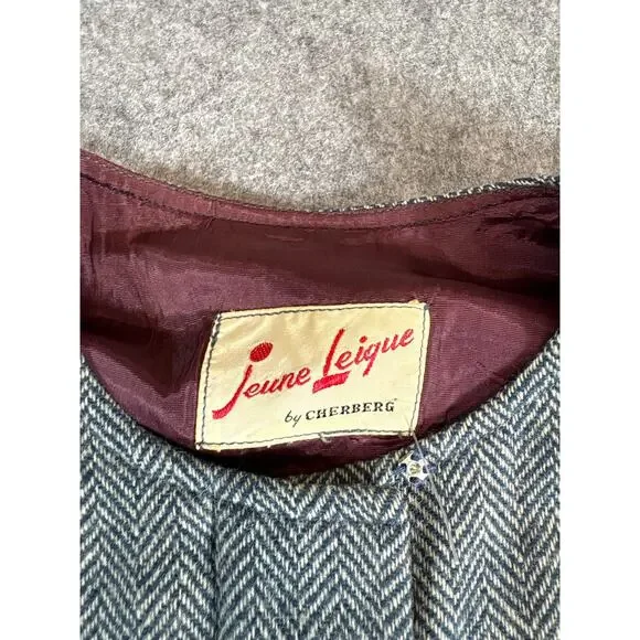 Vintage 60s Jeune Leique Cherberg Shirt Dress Womens Small Gray Herringbone Wool - Picture 3 of 8